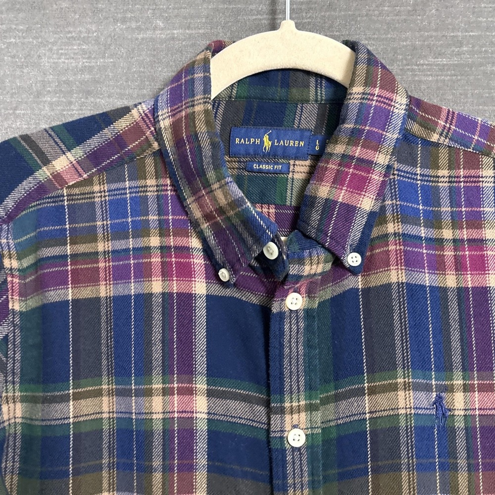 Ralph Lauren Shirt S Classic Fit Blue Green Pink Plaid Flannel Button Down Pony